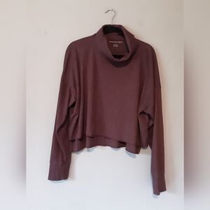 American Eagle Burgandy Waffle Knit Cowl Neck Crop Long-sleeve Top